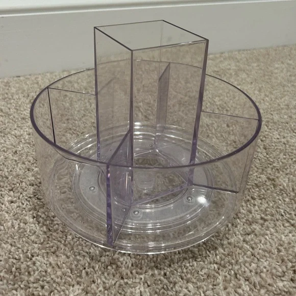 Turntable Organizer: Clear Plastic Storage with 5 Compartments