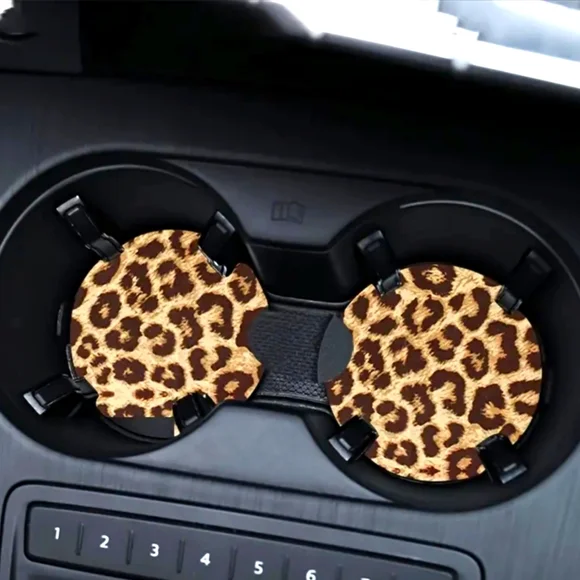 - 2 Piece Set: Leopard Print Car Coasters