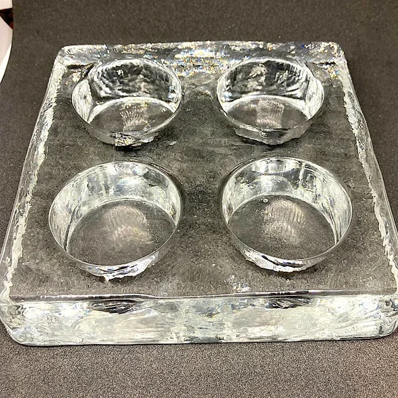 Crate & Barrel -Quattro mcm style Thick clear glass tea light candle holder