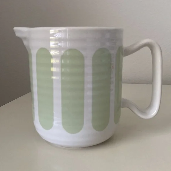 Crate & Barrel ELSA Milk Syrup Jug Pitcher Ribbed Glazed Pottery Celery green