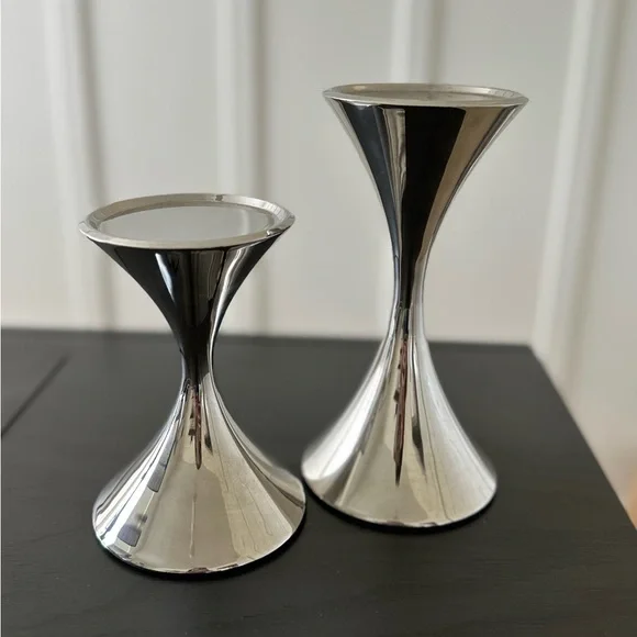 Crate & Barrel Robert Welch Set of 2 Arden Candlesticks 18/10 Stainless Steel