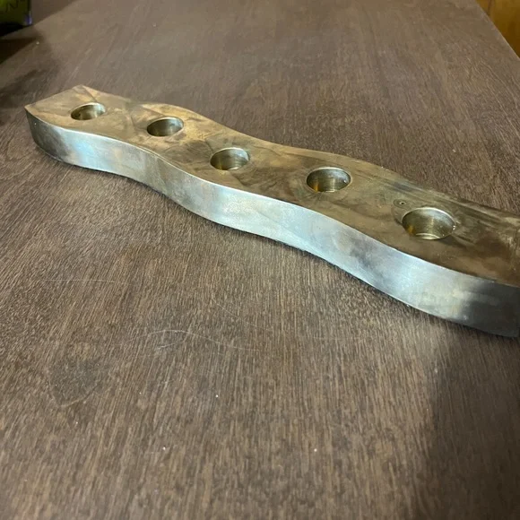 CRATE & BARREL Heavy Brass Colored Wavy Centerpiece Tapered Candle Holder 13