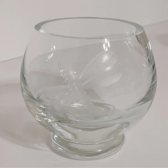 CRATE&BARREL X Krosno Crystal Votive Tea Light Candle Holder Dragonfly Etched