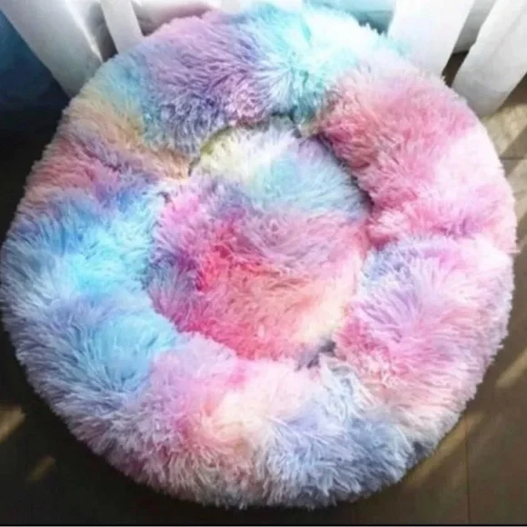 Dog bed new fluffy thick soft rainbow donut bed cat bed n…