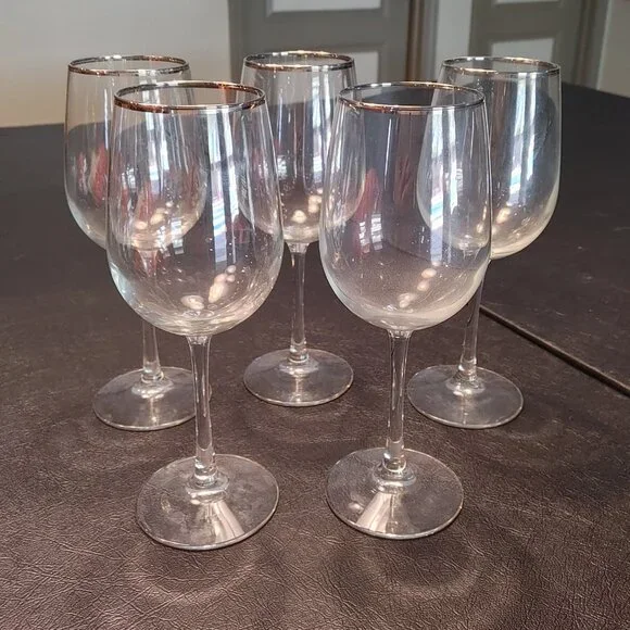 Vintage Silver Rimmed Wine Glasses Set of 5