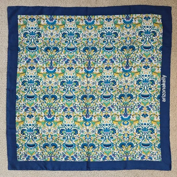 Liberty Silk Scarf Blue & Yellow Hand Rolled