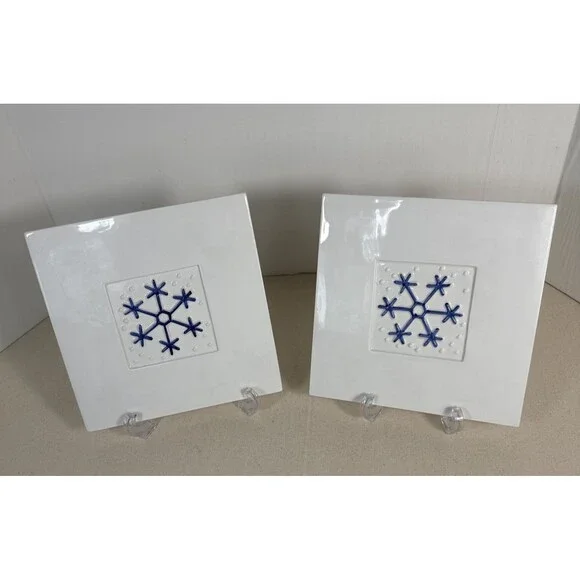 Crate & Barrel Set Of 2 Ceramic Snowflake Trivet Made in Italy Ceramica Stefani
