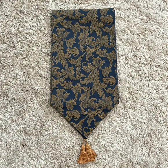 Elegant Blue & Gold Tapestry Table Runner - Crate&Barrel