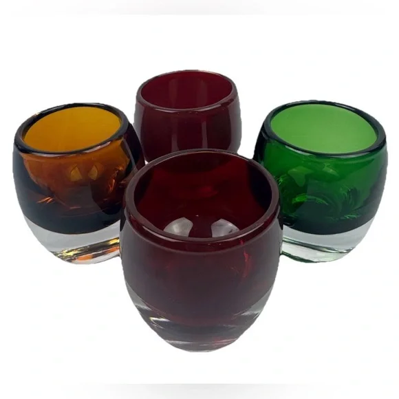 Lot Of 4 Crate & Barrel Diva Hand Blown Glass Votive Candle Holders Heavy Poland