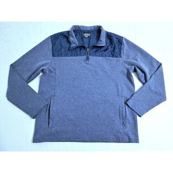 Eddie Bauer Men's Large Mixed Media Zip Pullover Blue Fleece Sweater Trail