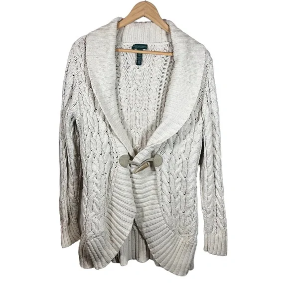 Ralph Lauren Unisex Cardigan Sweater Cotton Rabbit Hair Cable Knit Shawl Collar