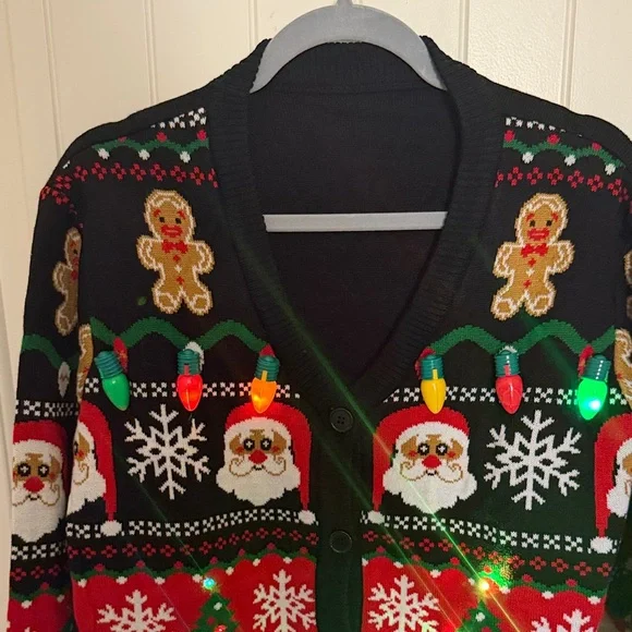 NWOT Holiday Black Cardigan with LED Lights