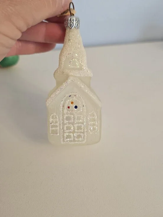 Vintage Crate & Barrel Thin Blown Glass Church Ornament From Czech Republic