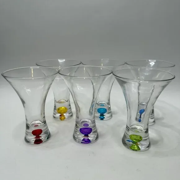 Vintage MCM Hand Blown Multi Color Bubble Cordial Art Glass Set Of 6 Barware
