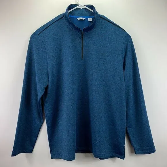 Calvin Klein Mens 1/4-Zip Polyester Blend Pullover Sweater Blue 2XL