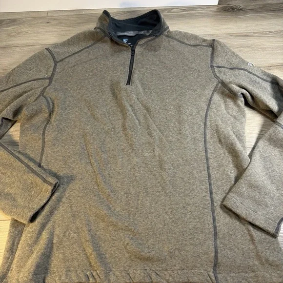 Kuhl Revel Kashmira Mens Brown Fleece 1/4 Zip Pullover Long Sleeve Sweater XL