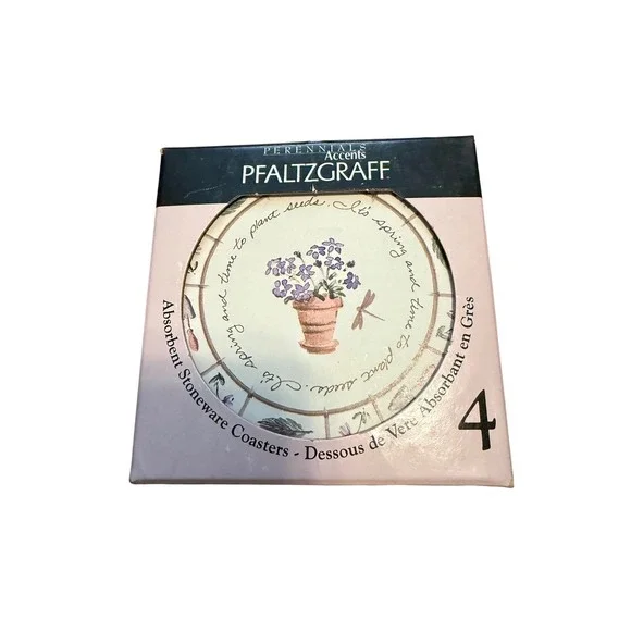 Pfaltzgraff‎ 2002 Perennials Accents Absorbent Stoneware Coasters Set of 4 New