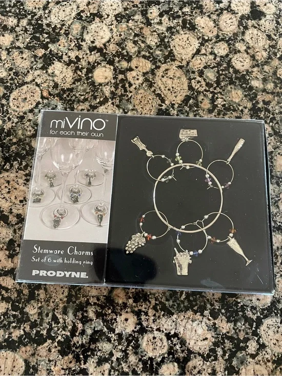 NIB Prodyne miVino Stemware Charms Set of 6 Wine Glass Markers Party
