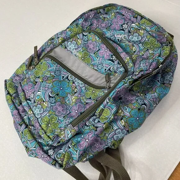 LL Bean Blue Green Purple Floral 70s Design Personalized Backpack Amaya