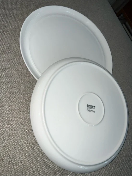 Crate & Barrel Glossy White Ceramic Dinner Plates - Set of 2