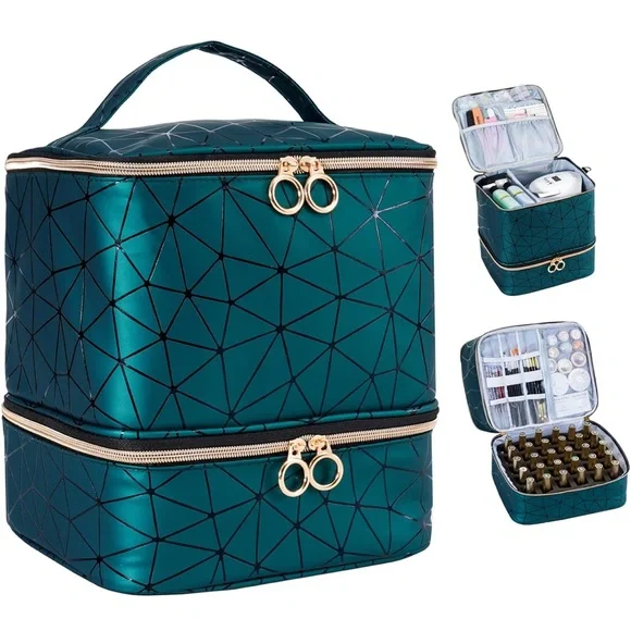 Teal Geometric Double-Layer Cosmetic Organizer