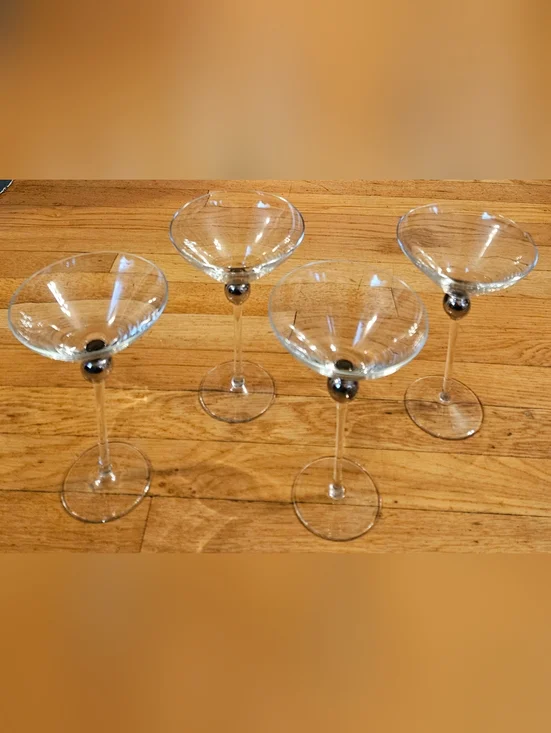 *MCM Long Stemmed Silver Ball Vintage Martini Glasses Set of 4