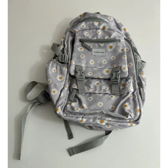 Aamytike Gray Daisy‑Print Backpack