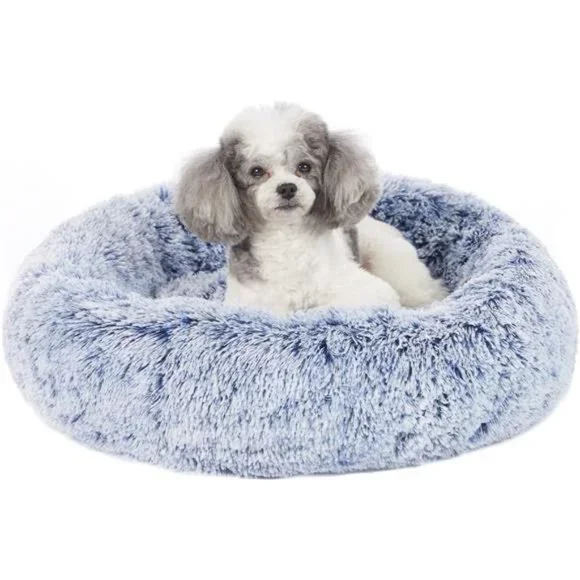 Calming Donut Dog Bed, 23 Inches Round Fluffy Dog Beds for Small Dogs, Washable
