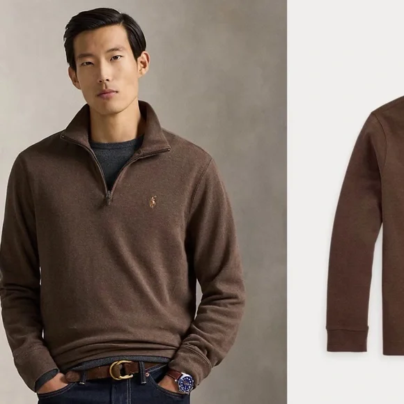 Ralph Lauren men’s quarter zip brown pullover sweater size large 100% cotton