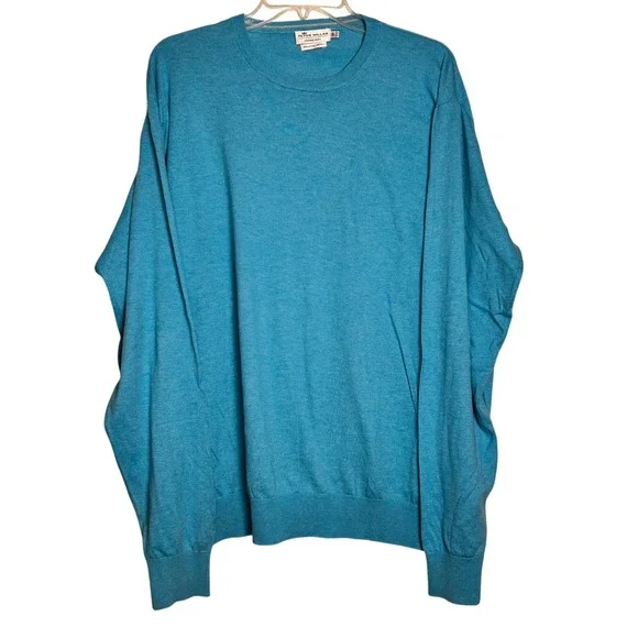 Peter Millar Crown Soft Turquoise Blue Cotton Silk Crew Neck‎ Sweater Mens XL
