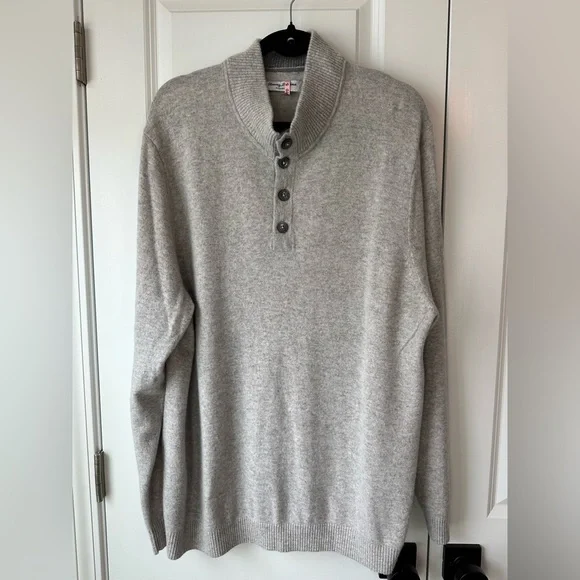 Tommy Bahama Mens Soft Sands Cashmere Button Mock-Neck Sweater in Gray (Sz XXL)