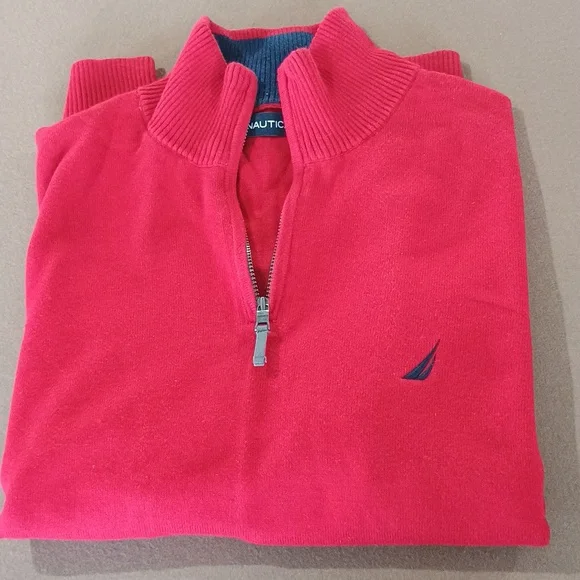 Nautica Men's Knit Sweater, Cotton Quarter-Zip Collar Red Size L