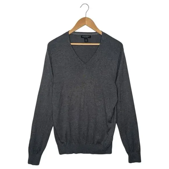 Banana Republic Sweater Mens L Silk Cashmere Luxury Blend V Neck Preppy Gray