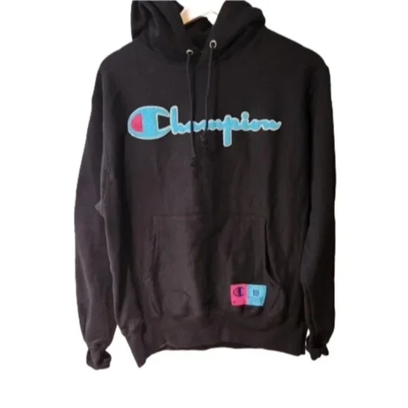 Champion Medium Colorblock‎ Reverse Weave Hoodie with Blue and Pink Logo