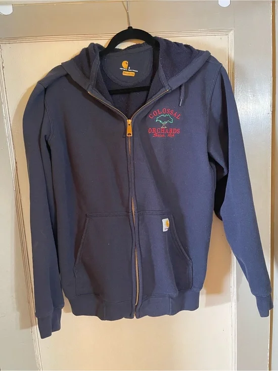 Carhartt Men’s Navy Vintage Zip-Up Hooded Sweatshirt - Colossal Orchards logo S