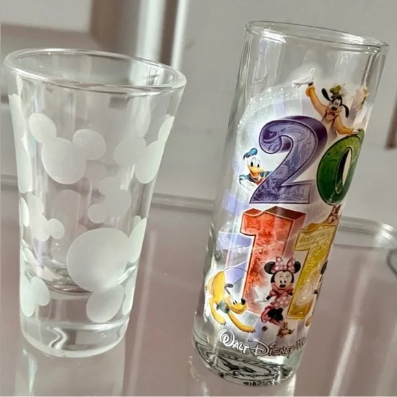 (BRAND NEW) VINTAGE 2011 DISNEY TALL SHOT GLASSES (COMES AS A PAIR) SOUVENIRS