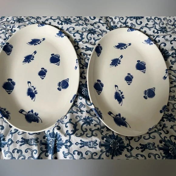 Crate & Barrel Fish Print Serving Plates