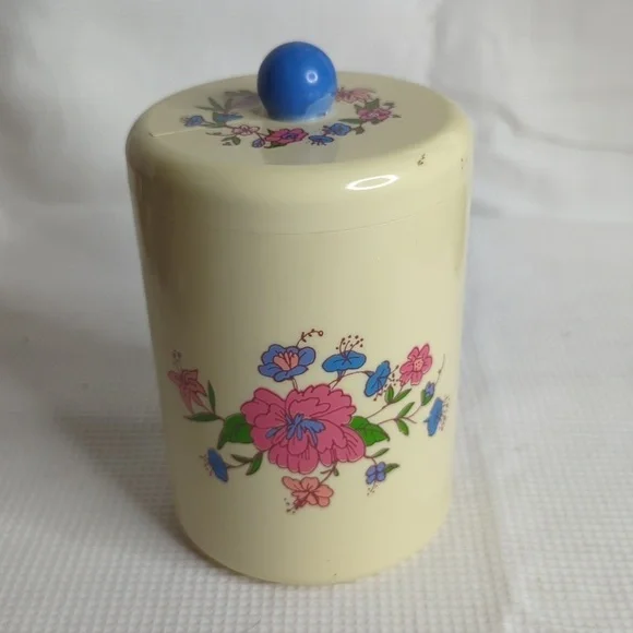 Vintage celluloid floral decal vanity dresser box with lid
