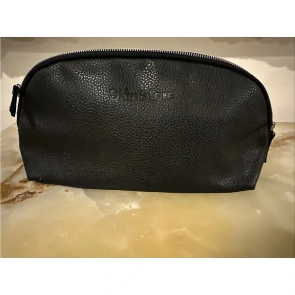 Skinstore Cosmetic Pouch Toiletry Bag Black Vegan Leather 12x6” x3.5” New