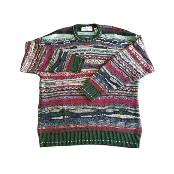 Vintage‎ Coogi Style 3D Knit Sweater Size Large John Ashford Rainbow Multicolor
