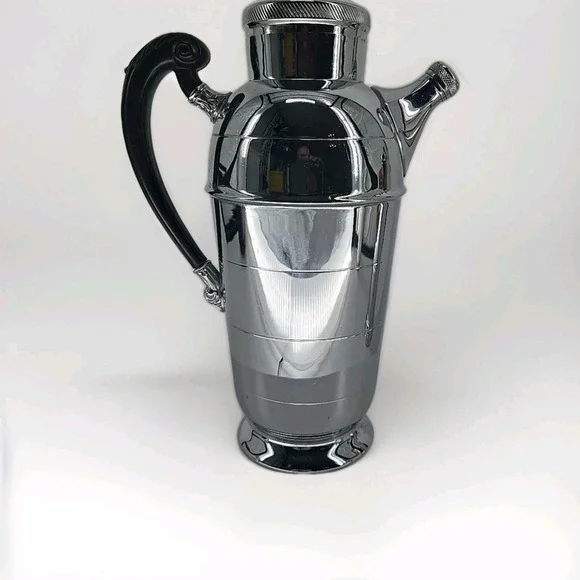 Vintage Farber Bros Krome Kraft Art Deco Chrome Cocktail Shaker‎ Bakelite Handle