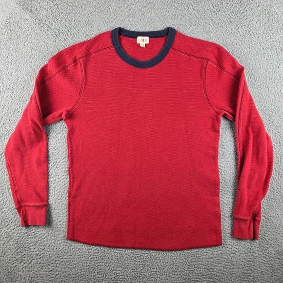 J Crew Oarsman Thermal Shirt Mens M Tall‎ Red Long Sleeve Waffle Knit Crewneck