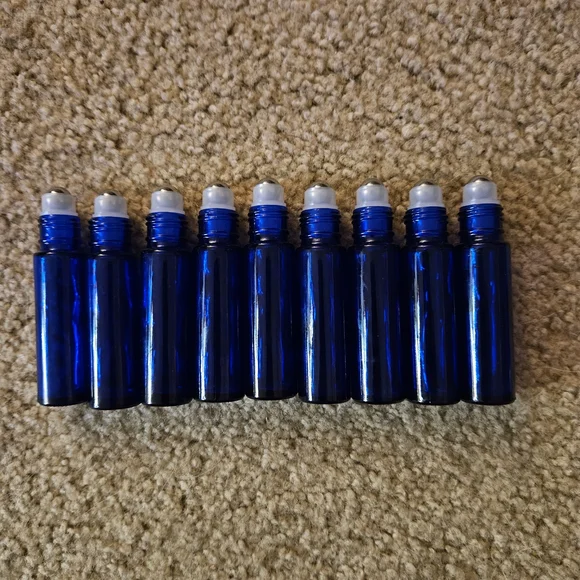 Set of Blue Glass Roller Bottles