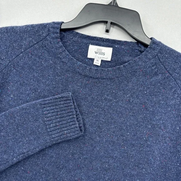 Wills Sweater Mens XL‎ Blue 100% Wool Crewneck Speckled Knit Pullover Raglan