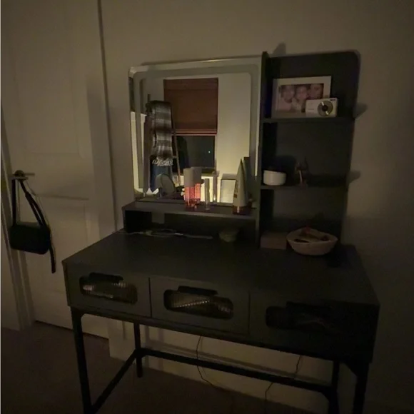 Modern Black Vanity Table with Mirror