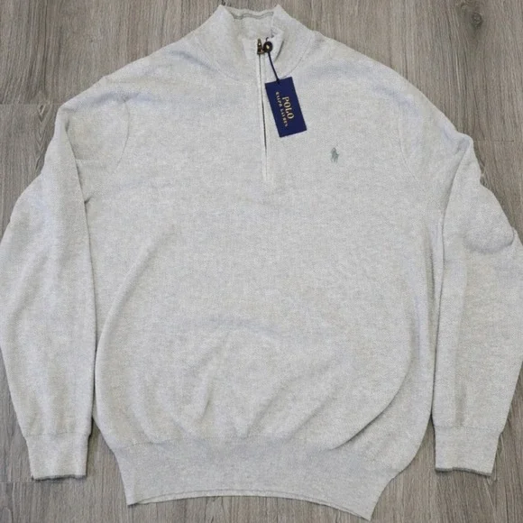 Polo Ralph Lauren Quarter Zip Sweater 2XB Gray Pima Cotton NWT