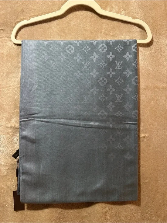 Women’s elegant silver -Grey Monogram Silk Scarf
