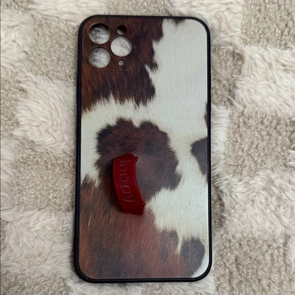 Cow Print iPhone 11 Pro Max Case with Maroon “Loopy” loop