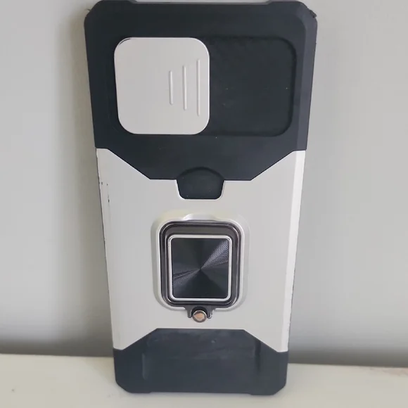 Black and Silver Galaxy A42 Phone Case with Stand