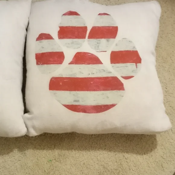 2 Red, White and Blue Dog Paw Trow Pillows
